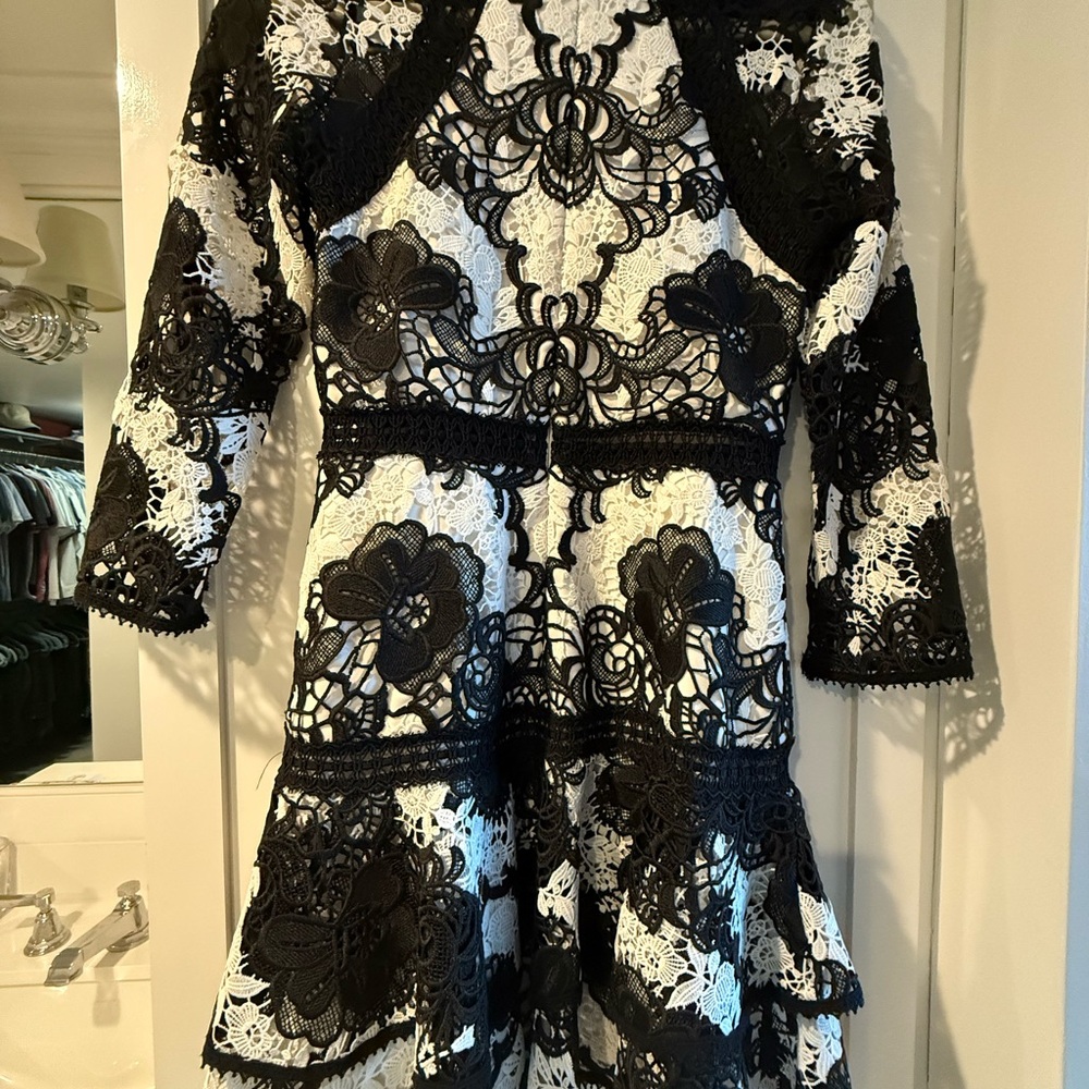 Alexis Black and White Sheath Midi Dress with Raglan Sleeves